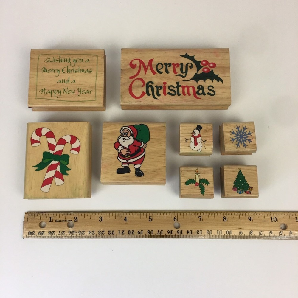 Christmas Holiday New Year Rubber Stamp Lot Merry Christmas Snowflake Tree Santa - Picture 2 of 4